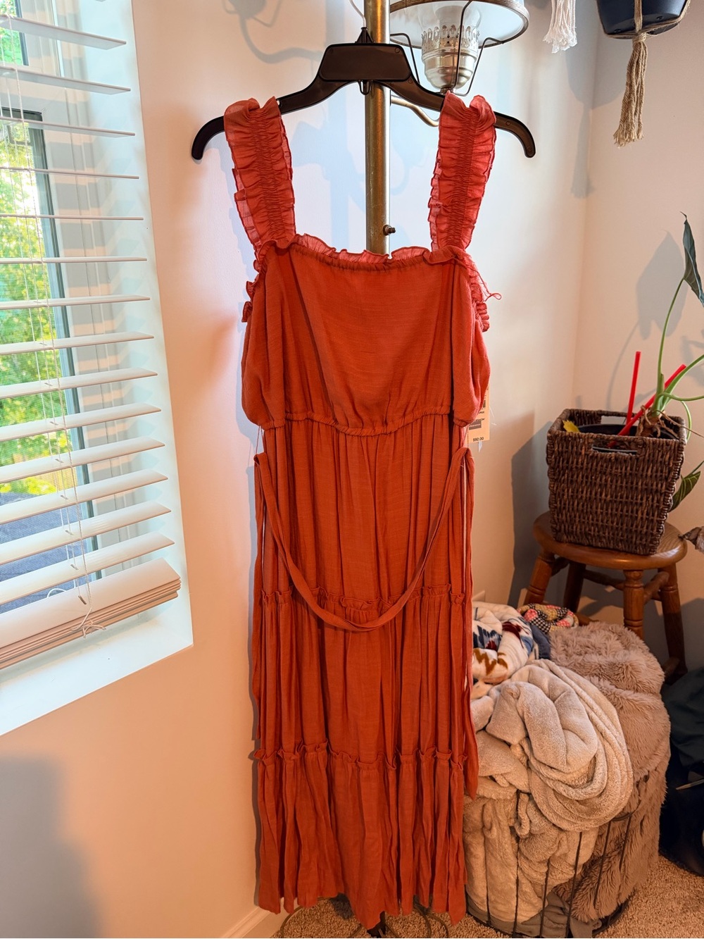Luxology Rust Ruffle Strap Tiered Maxi Dress